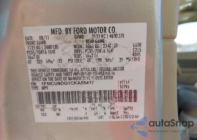 1FMCU9DG1CKA56417: 43571887