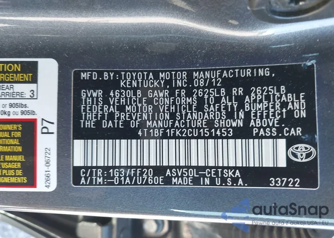 4T1BF1FK2CU151453: 43571057