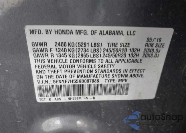 5FNYF7H55KB007086: 43571264