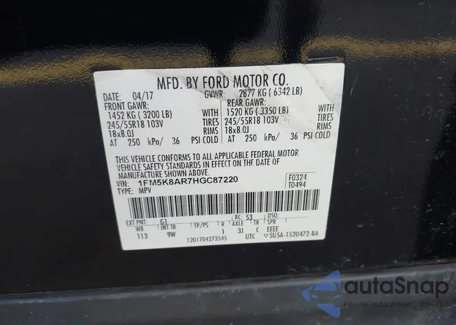 1FM5K8AR7HGC87220: 43571274