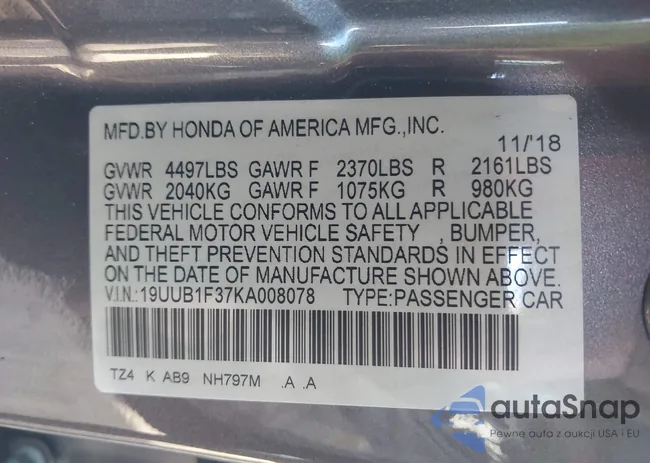 19UUB1F37KA008078: 43572353