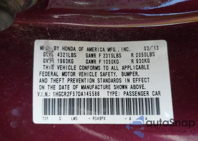 1HGCR2F57DA145586: 43572502