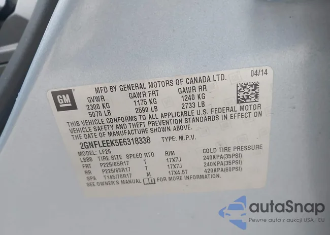 2GNFLEEK5E6318338: 43572507