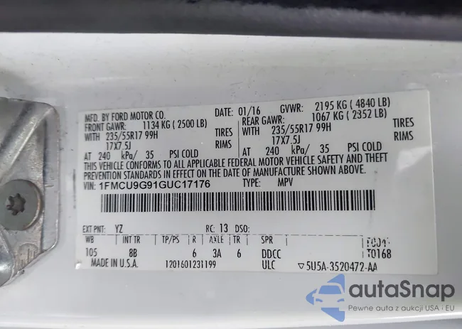 1FMCU9G91GUC17176: 43572537