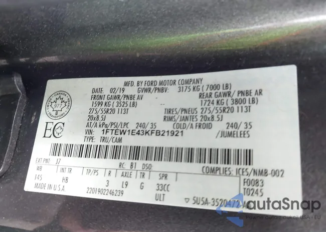 1FTEW1E43KFB21921: 43572833