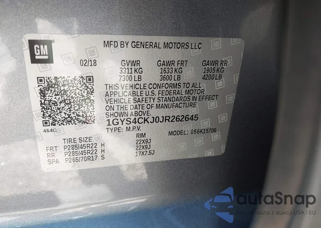 1GYS4CKJ0JR262645: 43572049