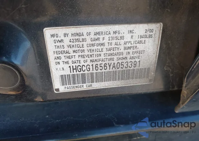 1HGCG1656YA053391: 43572153