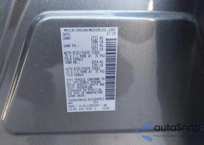 5N1DR2MN5KC650092: 43573453