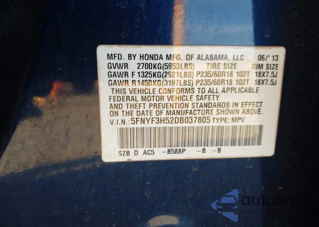 5FNYF3H52DB037805: 43573559