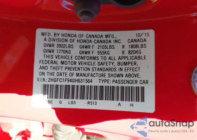 2HGFC1F94GH631564: 43573895