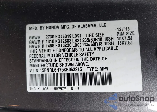 5FNRL6H75KB063215: 43573005