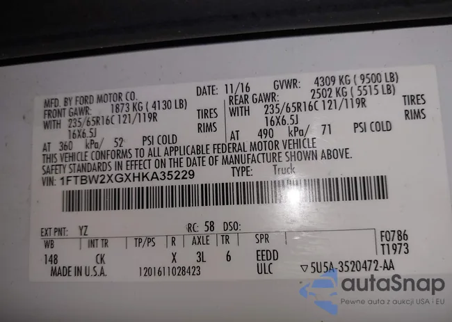 1FTBW2XGXHKA35229: 43573046