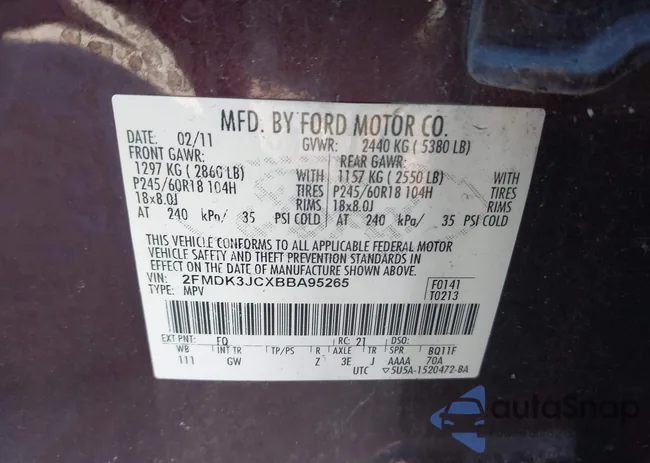 2FMDK3JCXBBA95265: 43573230