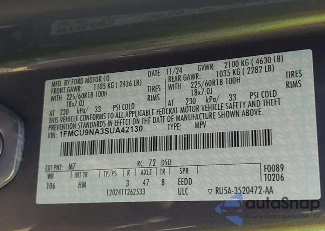 1FMCU9NA3SUA42130: 43574603