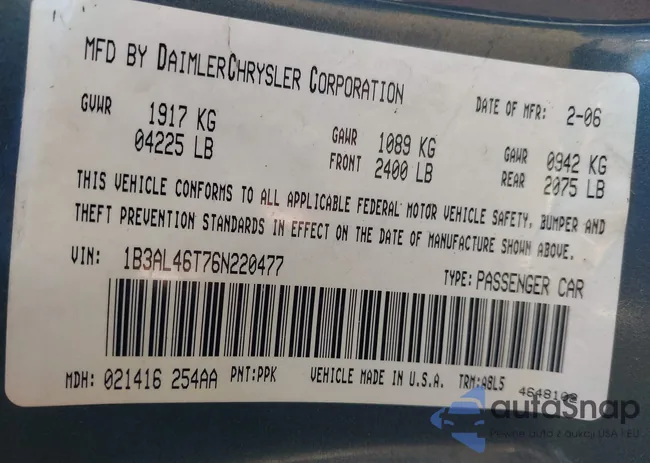 1B3AL46T76N220477: 43574246