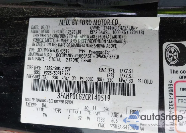 3FAHP0CG2CR140519: 43575370