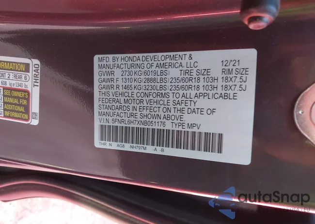 5FNRL6H7XNB051176: 43575615