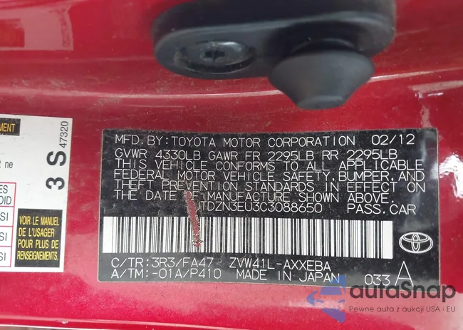 JTDZN3EU3C3088650: 43575624