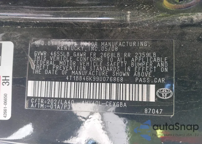 4T1BB46K99U076868: 43575766