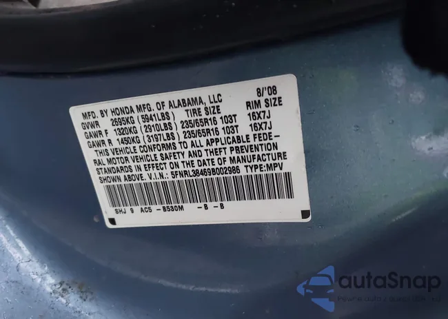 5FNRL38469B002986: 43575813