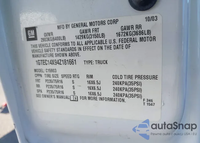 1GTEC14X94Z181661: 43575871