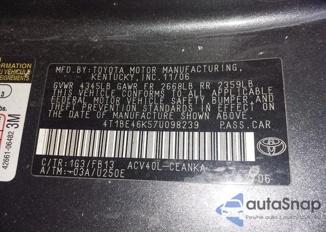 4T1BE46K57U098239: 43575882