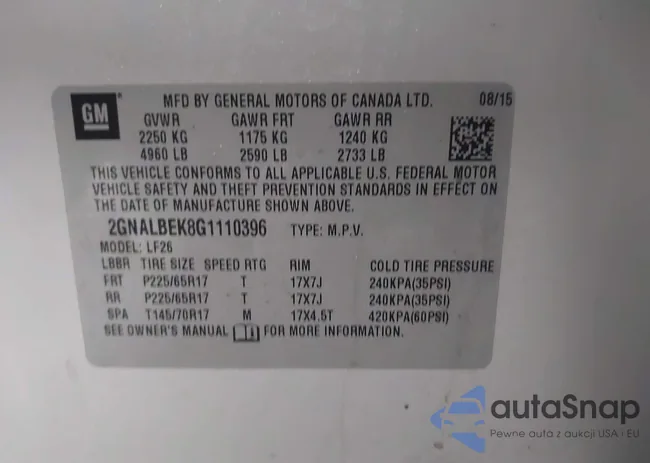 2GNALBEK8G1110396: 43576457