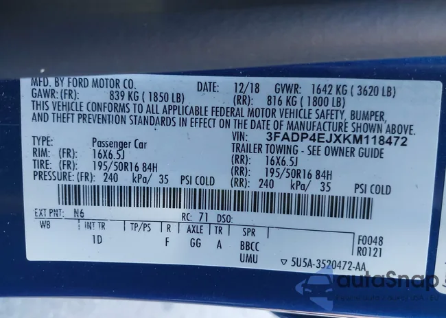 3FADP4EJXKM118472: 43576743