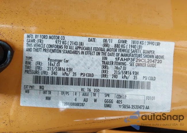 1FAHP3F29CL204720: 43576090