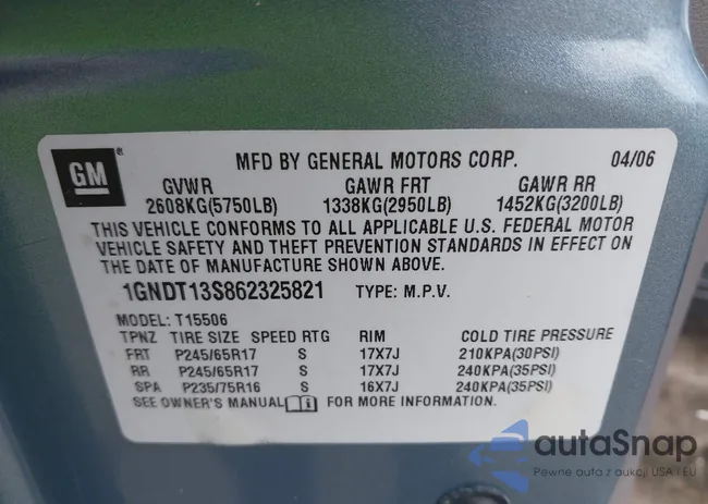 1GNDT13S862325821: 43576100