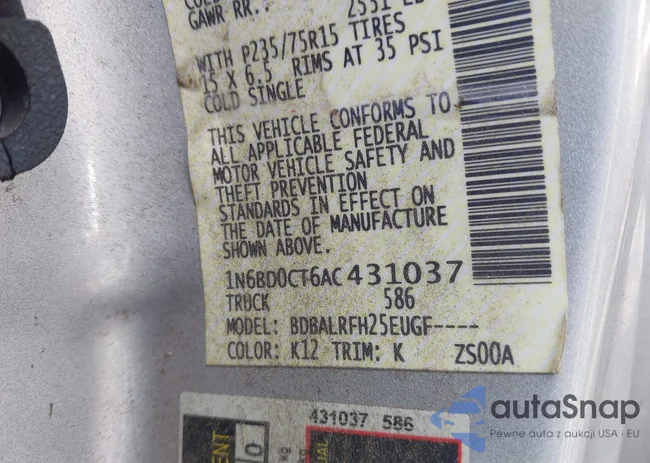 1N6BD0CT6AC431037: 43576127