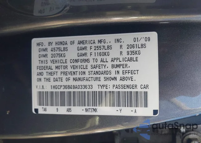 1HGCP36849A033633: 43576163