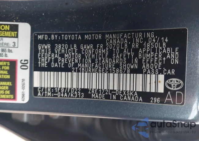 2T1BURHE6EC158678: 43576167