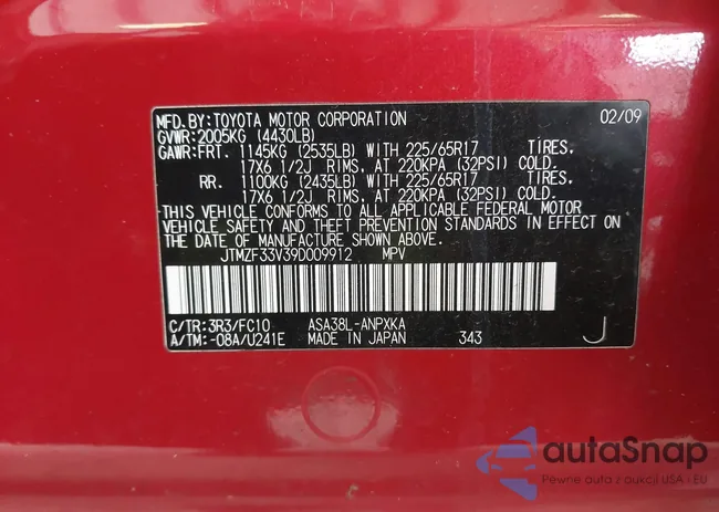 JTMZF33V39D009912: 43577331