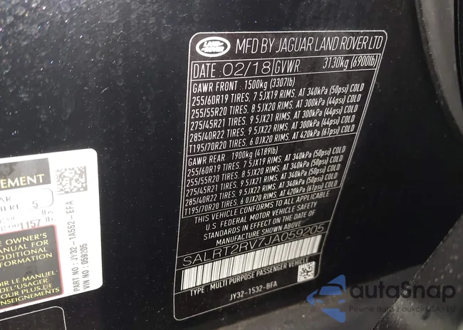 SALRT2RV7JA059205: 43577578