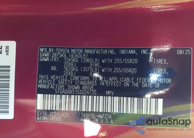 5TDADAB51SS024735: 43577591