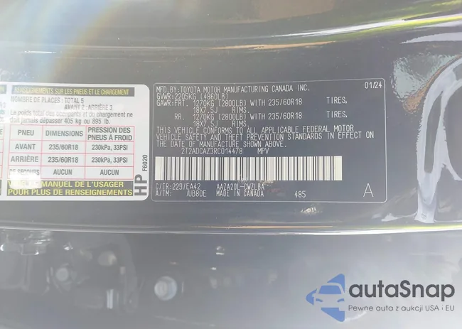 2T2ADCAZ3RC014478: 43577619