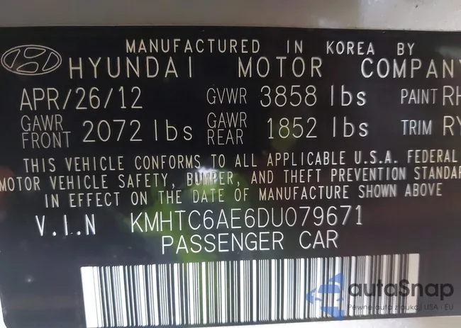 KMHTC6AE6DU079671: 43577765