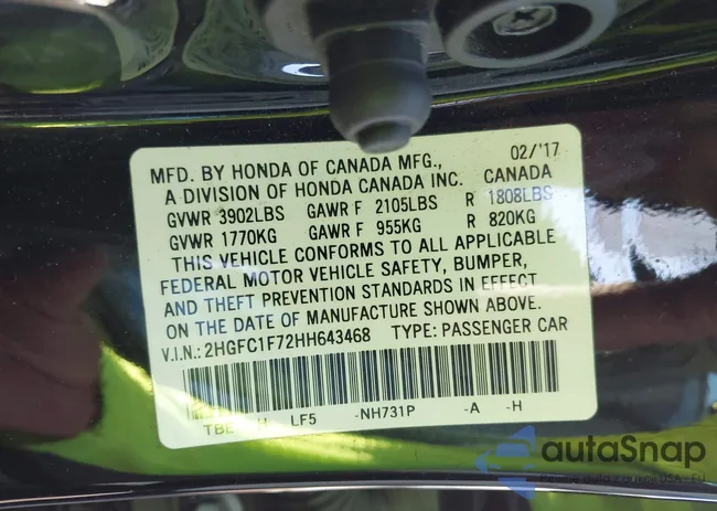 2HGFC1F72HH643468: 43577084