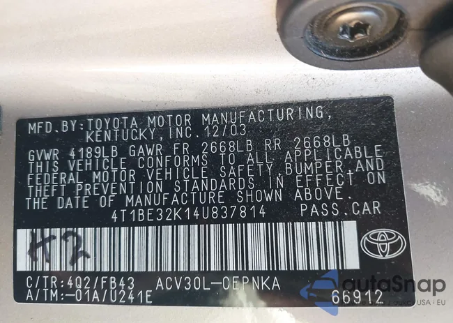 4T1BE32K14U837814: 43577112