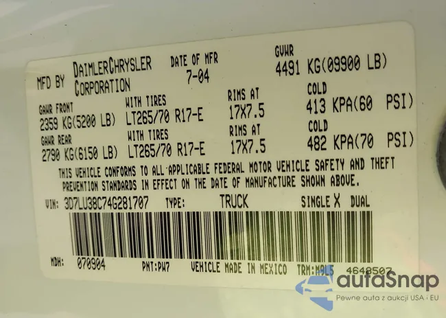 3D7LU38C74G281707: 43578568