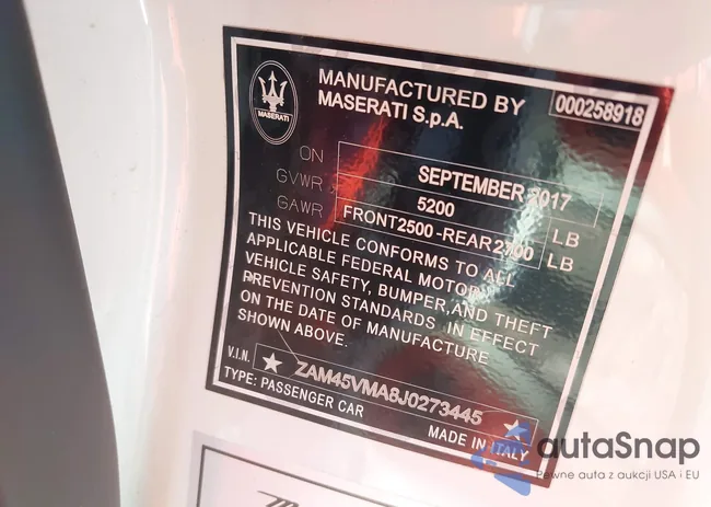 ZAM45VMA8J0273445: 43578898