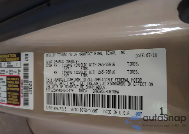 5TFSZ5AN4GX045479: 43578101