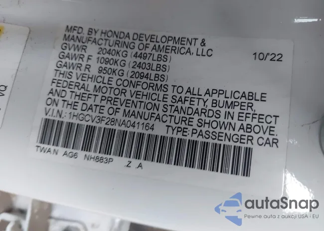 1HGCV3F28NA041164: 43578127