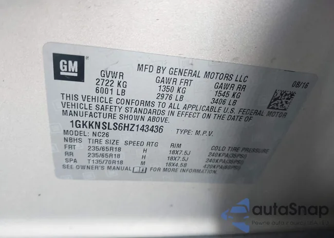 1GKKNSLS6HZ143436: 43579365