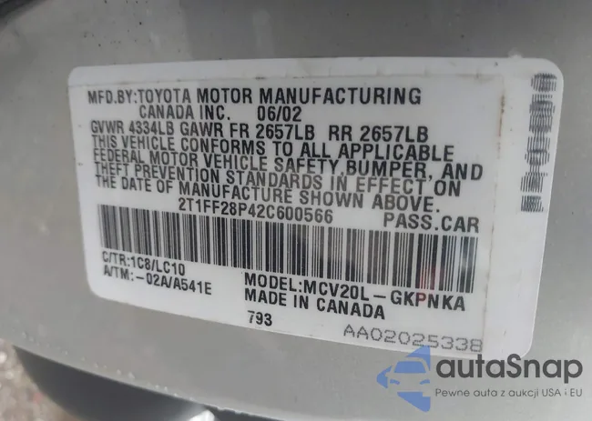 2T1FF28P42C600566: 43579551