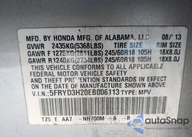 5FRYD3H20EB006113: 43579819