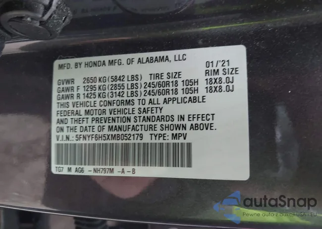 5FNYF6H5XMB052179: 43579217