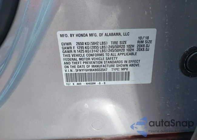 5FNYF6H96KB033547: 43580360