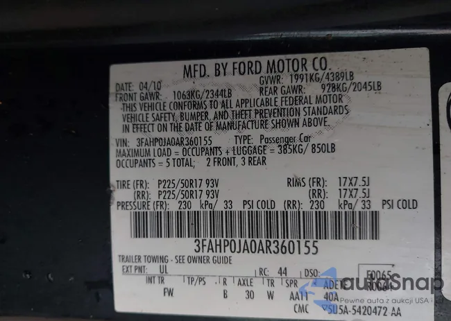 3FAHP0JA0AR360155: 43580451